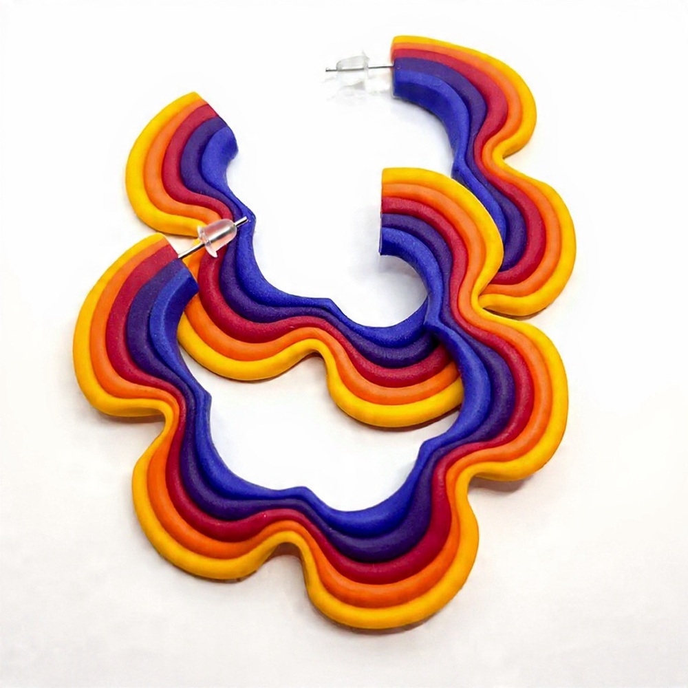 Rainbow Flower Stud Hoop - Handmade Earrings